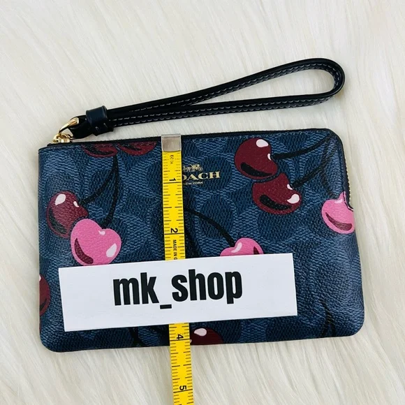 COACH Signature Corner Zip Wristlet Cherry Print - Picture 10 of 12